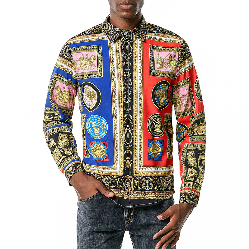 

Men Printed Shirts Fashion Vintage Slim Fit Mens Dress Shirt Camisa Social Masculina Long Sleeve Shirt Men' Party Hip Hop Clothes Tops 545, 536
