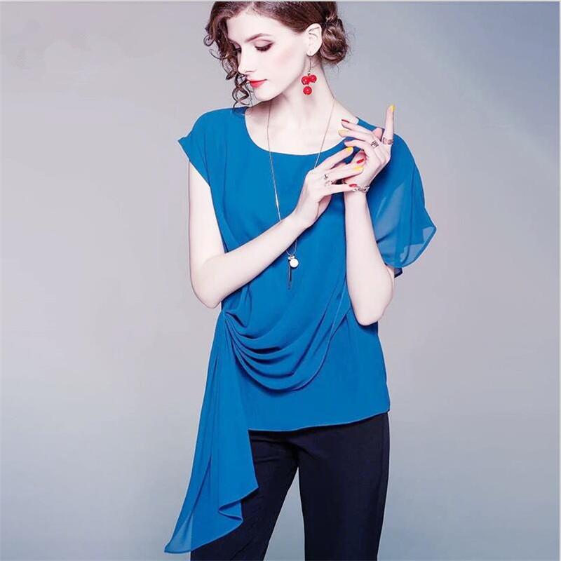 

Women's Blouses & Shirts 2021 Women Summer Casual Loose Chiffon Tops Short Sleeves Solid Irregular Shirt Vestido Plus Size -7XL, Green