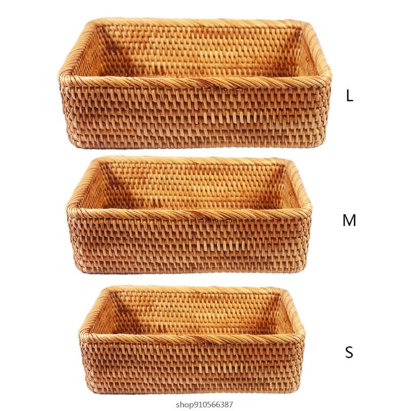 

Storage Baskets Rectangular Hand-woven Basket Rattan Candy Picnic Tray Bread Dish Multipurpose Drying Dustpan Dropship
