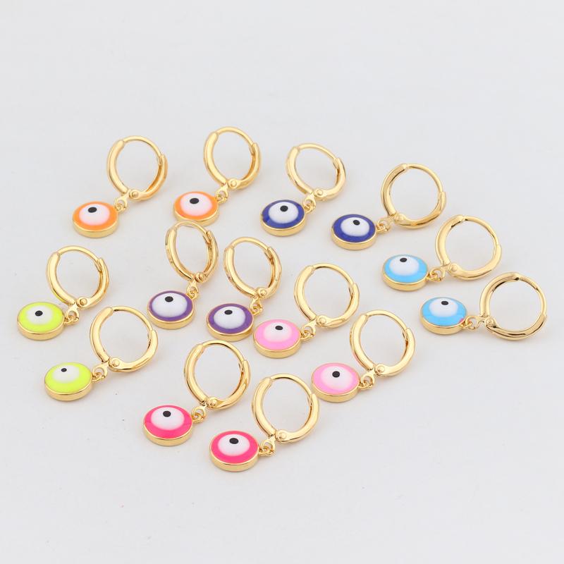 

Hoop & Huggie 2021 Small Colorful Earrings Rainbow Turkis Eye Charms Gold Color Brass For Women Ladies Jewelry