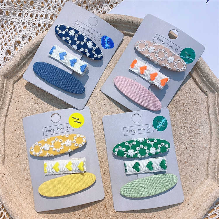 

Korean children's cloth embroidery hairpin card baby love hair accessories lovely girl side Clip Oval BB clip, Blue