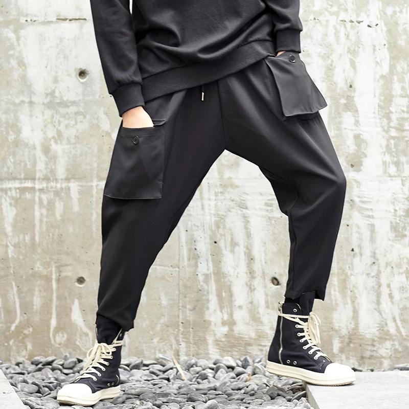 

Men' Pants Casual Harlan Original Design Fashion Dark Japanese Multi Pocket Handsome Young Harem Versatile Capris, Black