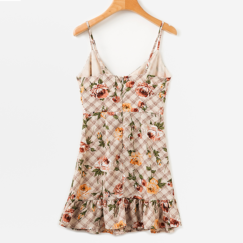 

summer floral printed strap women dress new sexy v-neck sleeveless beach vestidos zippers mini female dres, Black;gray