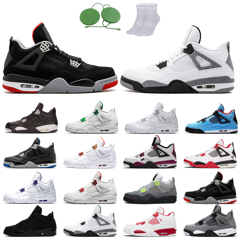 

4s man basketball shoes cool fashion color Black Cat court purple University Red Neon bred Alternate Motorsport orange metallic dark White Cement Grey good oreo Pine, Pine green