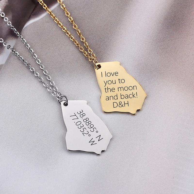 

Pendant Necklaces Stainless Steel Georgia Map Necklace, Initials Logo Jewelry, Gift For Mother