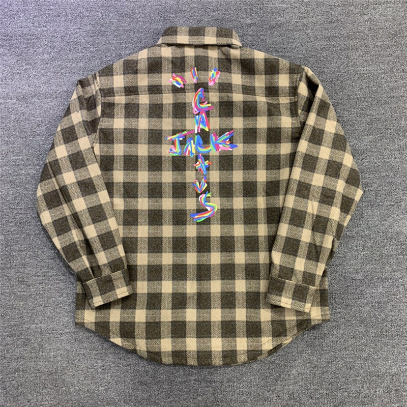 

2021 21ss New Top Kanye West Gray Plaid Foaming Printing Cactus Flannel Jacket Men Women Woolen Shirt Wool Jersey Coats Ylbg