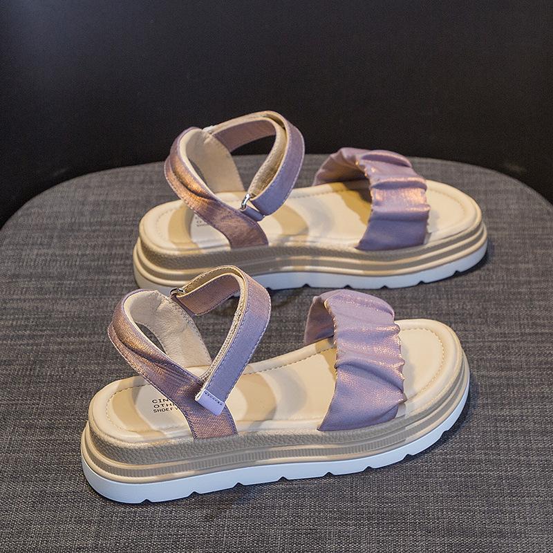 

Dress Shoes Thick-soled Heightening Sandals Beach Women's Summer 2021 Fairy Trifle Word Buckle Roman Women, Purple