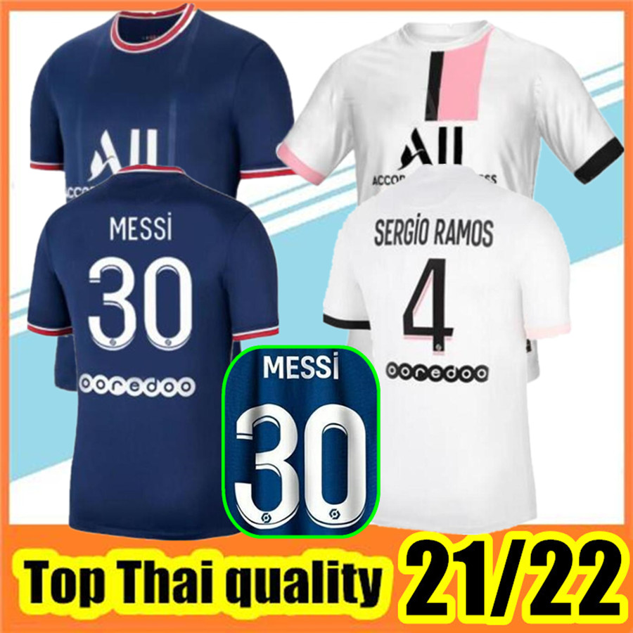 

21 22 MeSsI MBAPPE soccer jerseys 2021 2022 DI MARIA WIJNALDUM SERGIO RAMOS HAKIMI Away Maillots de football kit ICARDI VERRATTI Fourth shirt Men kids, Home