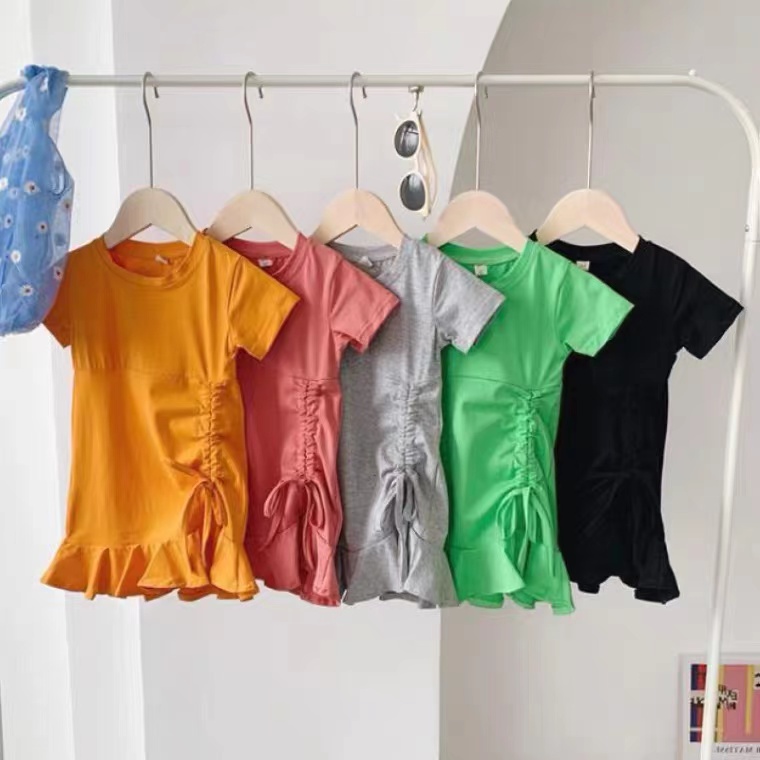 

wholesale ins children clothing summer new Korean little girls solid color Tshirt children kids cute cotton dresses