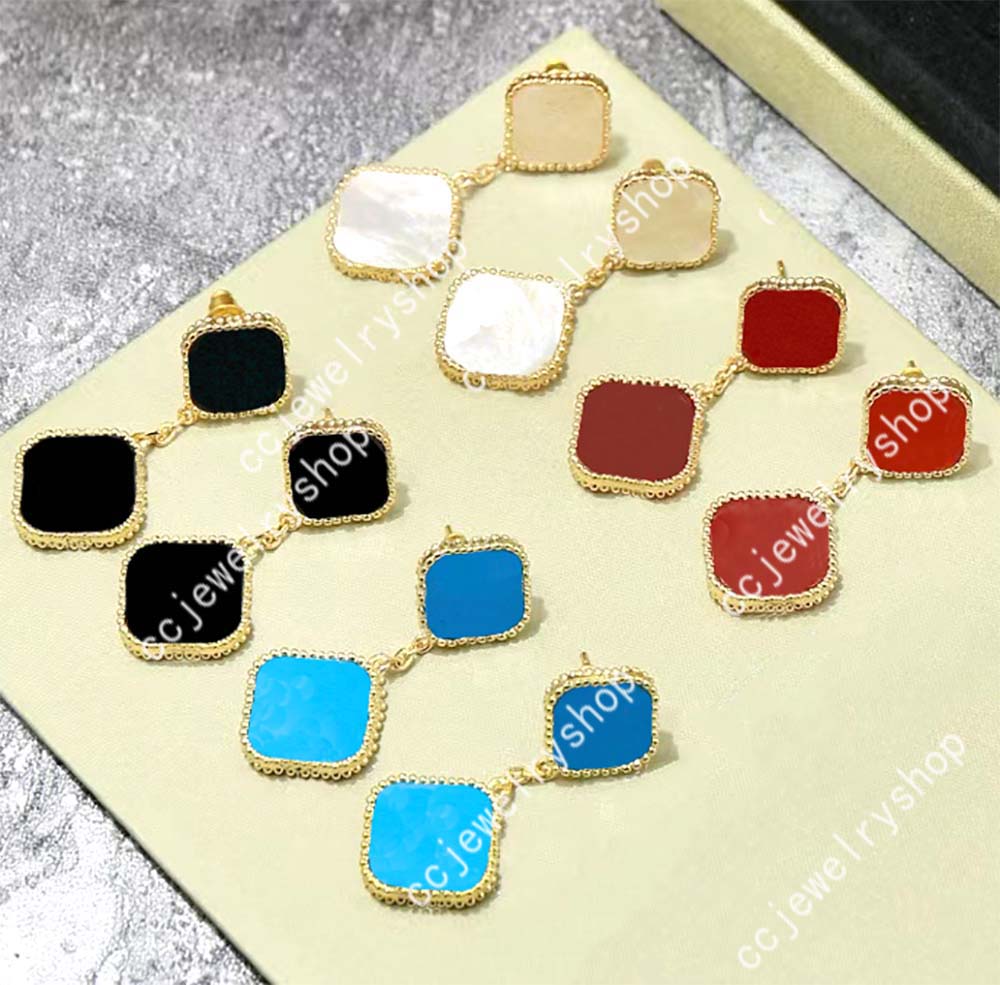 

Two flowers 4/Four Leaf Clover Charm Stud Earrings Back Mother-of-Pearl Silver 18K Gold Plated Agate for Women&Girls Valentine's Mother's Day Wedding Jewelry Gift