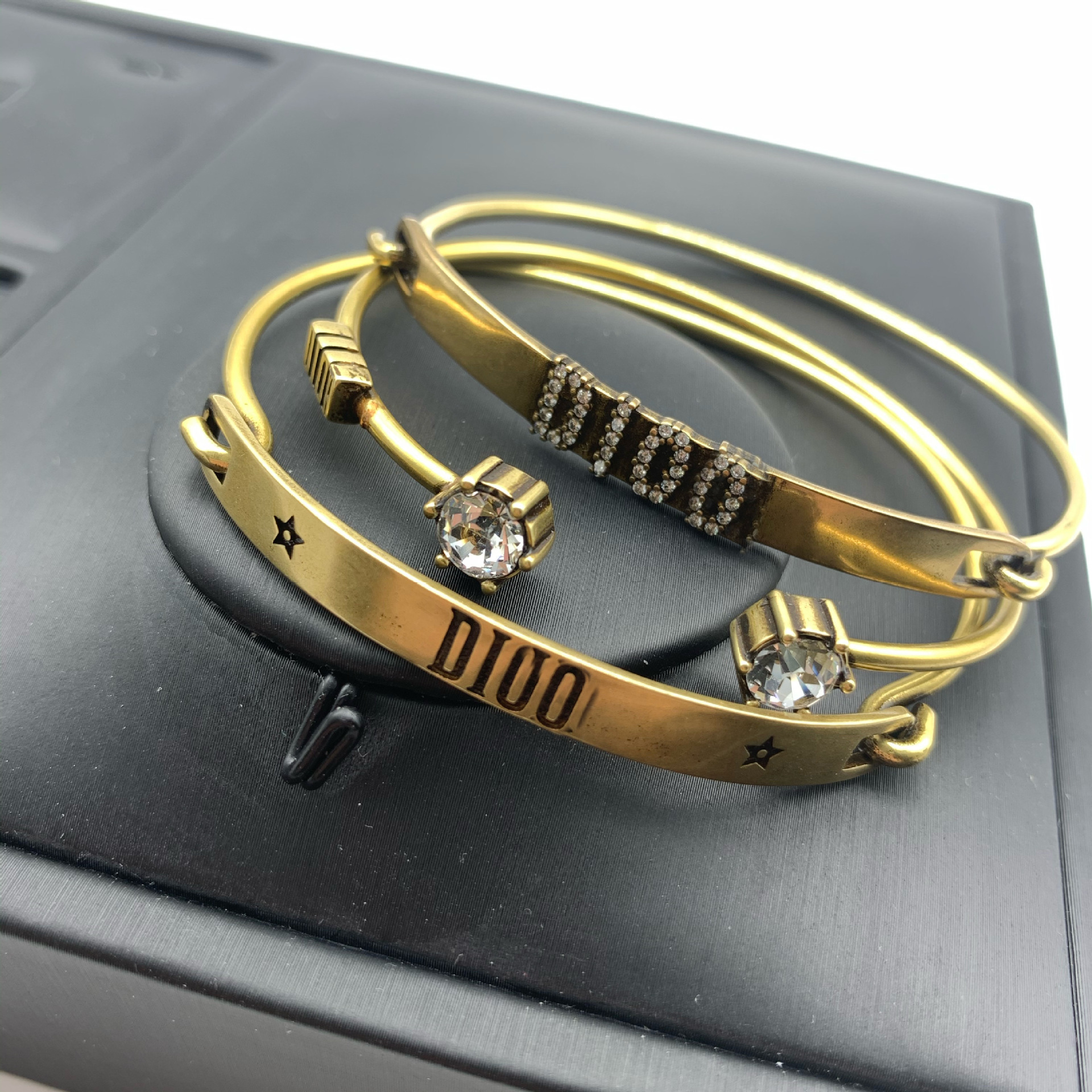 

Dijia brass letter three piece bracelet for women, Golden;silver