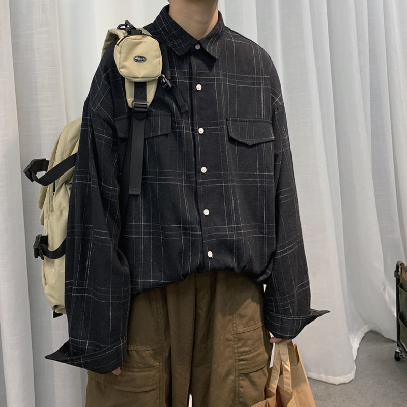 

2021 New Men's Lattice Printing Loose Long Sleeve Hawaiian Shirt Camisa Masculina Streetwear Mens Cotton Clothes Fashion Shirts Wvgd, Green