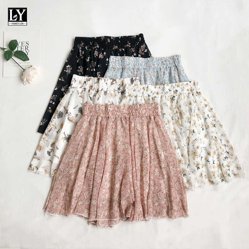 

LY VAREY LIN Summer Women Sweet High Waist Flora Mini Chiffon Skirts Casual Elastic Printing A-line Female 210526