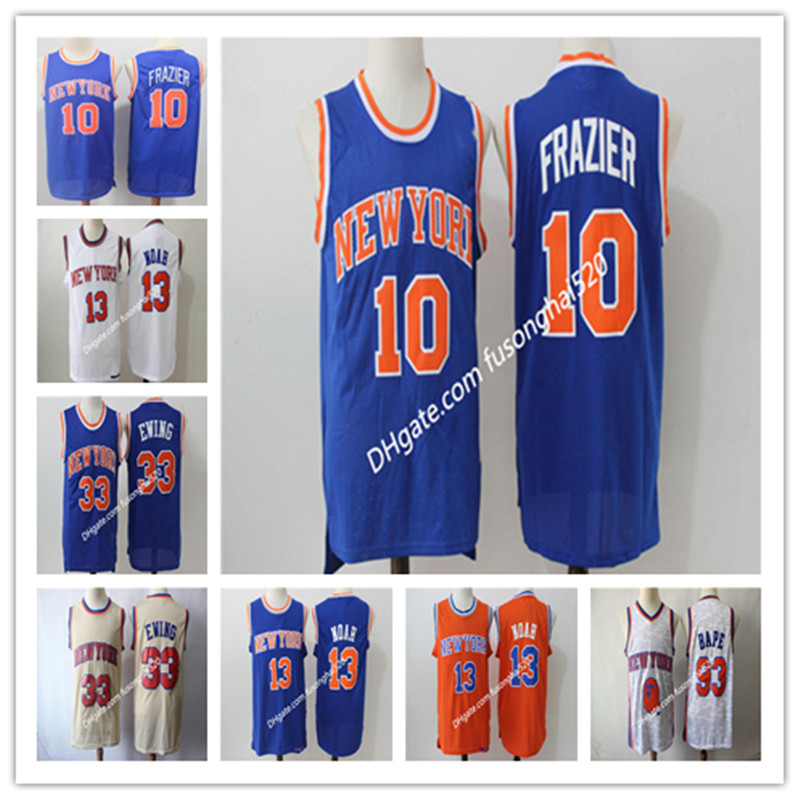 

NCAA Vintage 33 Patrick Ewing New Jersey 13 Joakim Noah Retro Mitchell Ness 10 Walt Frazier Hardwoods Classics White Blue Basketball Jerseys, Black;red