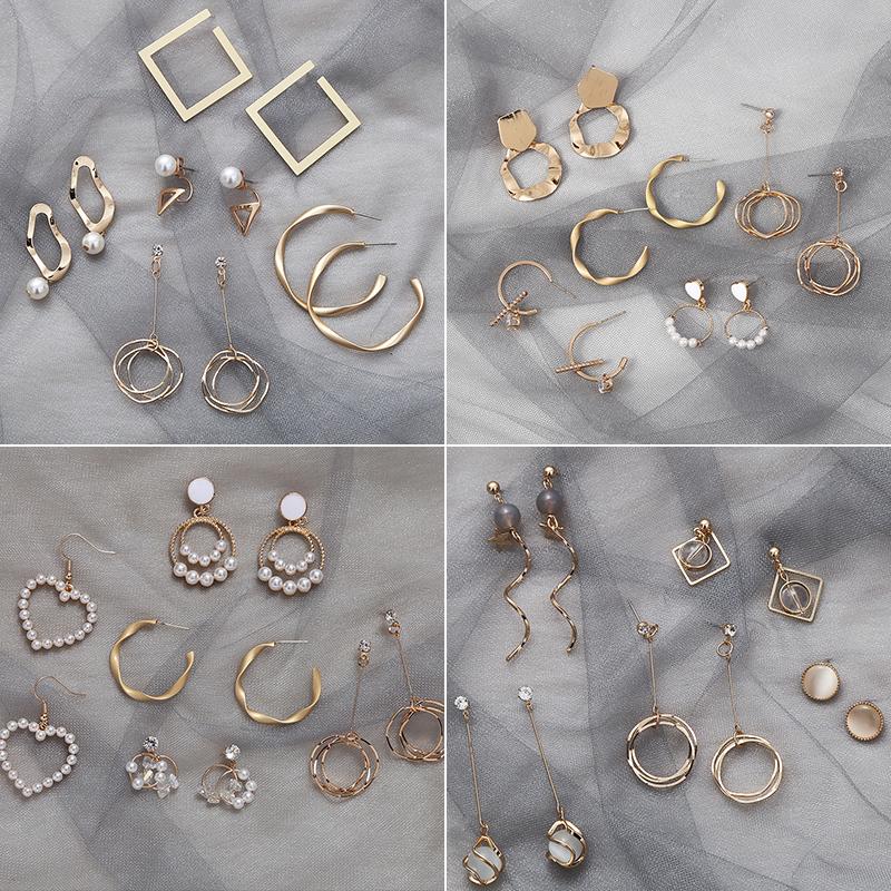 

Dangle & Chandelier 5 Pieces Of One Week Earring Set Cold Wind Pearl Earrings High Sense Net Red 2021 Fashion Simple Small Female