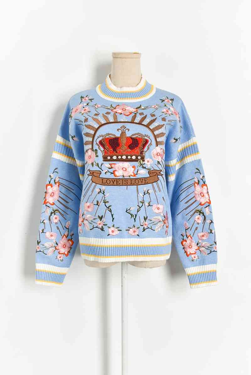 

Women' Sweaters 820 Free Autumn Brand Same Style Regular Long Sleeve Black Blue Embroidery Crew Neck Kint Sweater Striped Red Women Clothes SX3Z