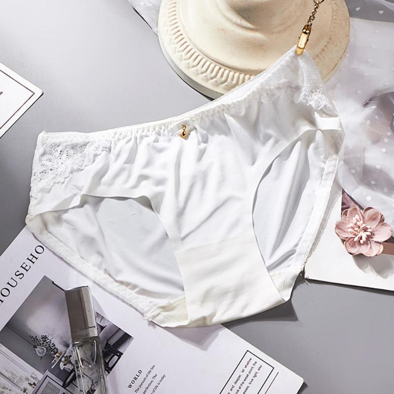 

Women's Panties 2021 Summer Ice Silk Underwear Women Breathable Stitching Lace Seamless Briefs, Black