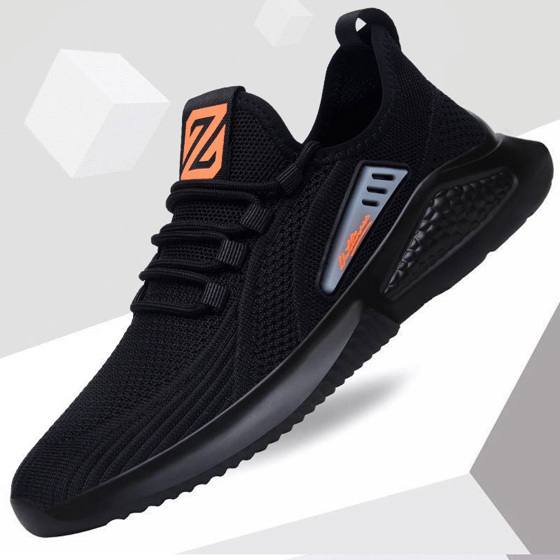 

korean leisure 2021 spring fashion flying woven running shoes men's sneakers, Black