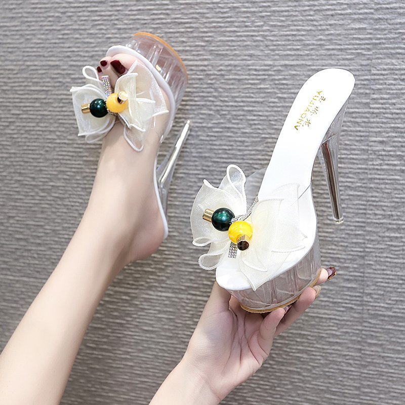 

2021 Summer Slippers New Shoes Super High Heels Dwaterproof Water Sexy Jump Thin Woman Glass Wedding Sandals Ira4, Black