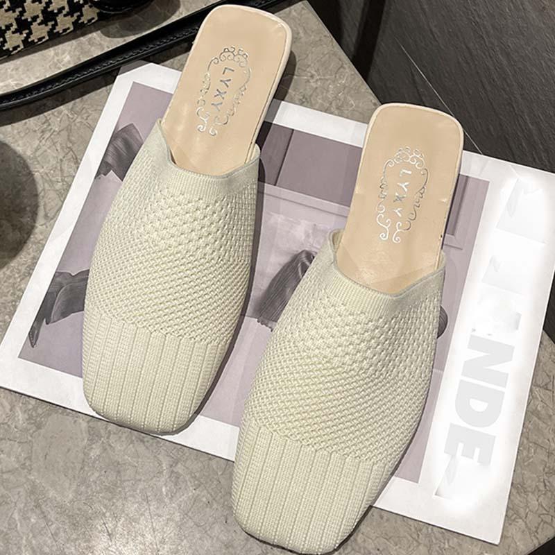 

Slippers Women Mules Flats Shoes Female Square Toe Casual Outside Flip Flops Fashion Ladies Mesh For Woman, Black