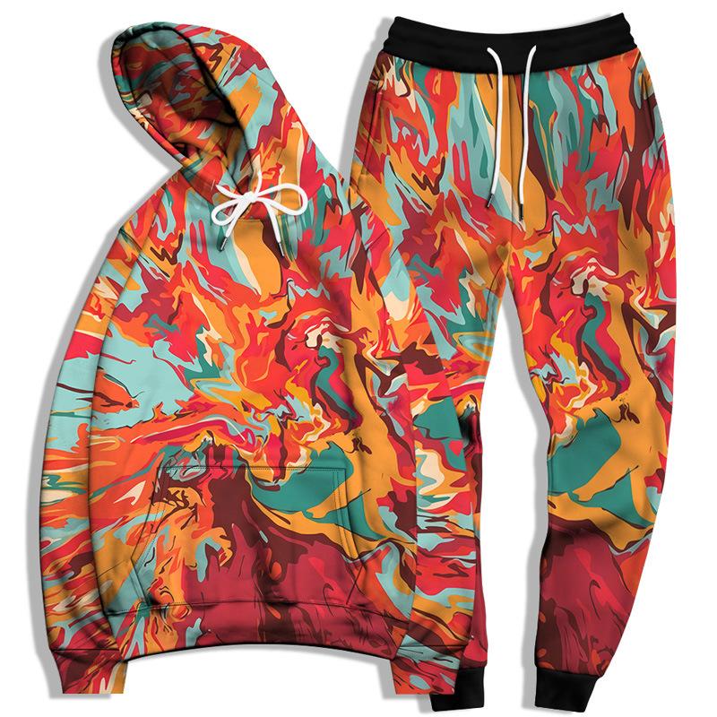 

Men' Tracksuits Big Size 3D Multi Color Man Hoodie Casual Set Street Wear Loose Sportwear Long Sleeve Pocket Trousers Hip Hop Tops Sweatshi