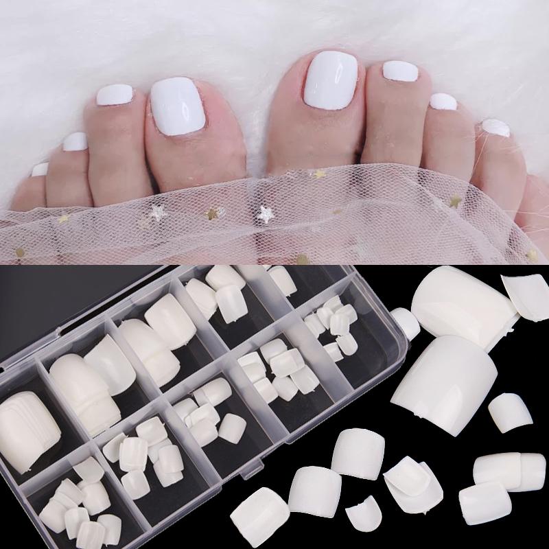 

False Nails 100pcs Acrylic Fake Toenail Artificial Natural White Clear Press On Toe Foot Art Tips Full Cover Nail Manicure, Opp natural