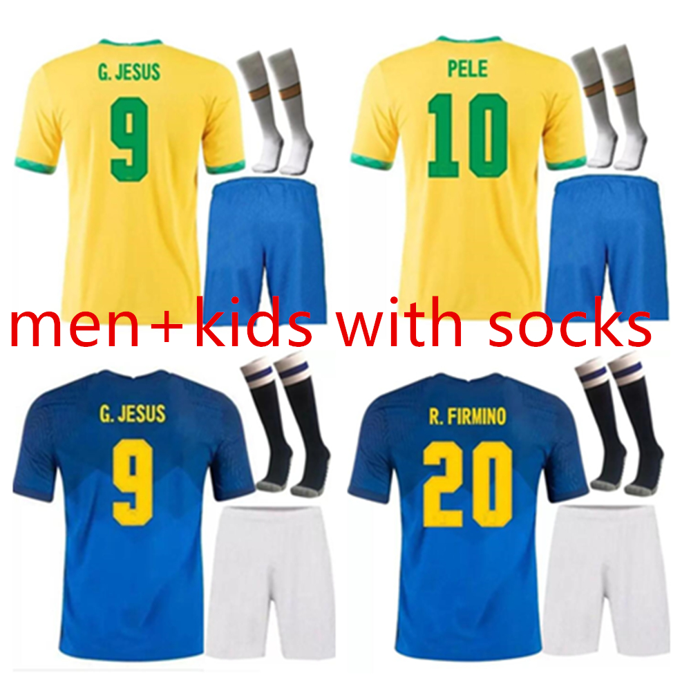 

BRASIL NERES COUTINHO soccer jersey 2021 camiseta de futebol BraziLS G.JESUS FIRMINO 20 21 football shirt Men + Kids kit set uniforms