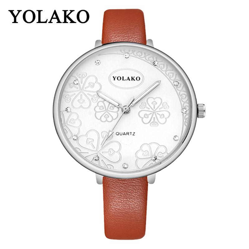 

Wristwatches YOLAKO Frauen Einfache Leder Quarzuhr Damen Kleid Uhr Studenten Casual Armbanduhr Uhren Montre Femme Geschenk, Brown