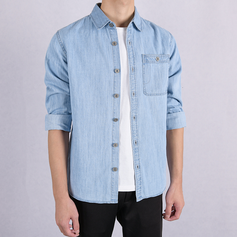 

2021 Spring and in Autumn Long-sleeved Casual Men's Denim Cotton Brand for Men Shirts Fashionable Male Jeans Chemise Shirt F20t, Blue