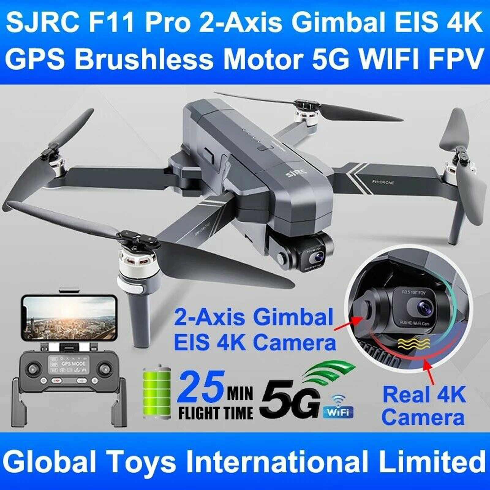 

SJRC F11S drone 4k HD camera Brushless GPS FPV RC Drone Pro 2-Axis Gimbal EIS Camera rc quadcopter