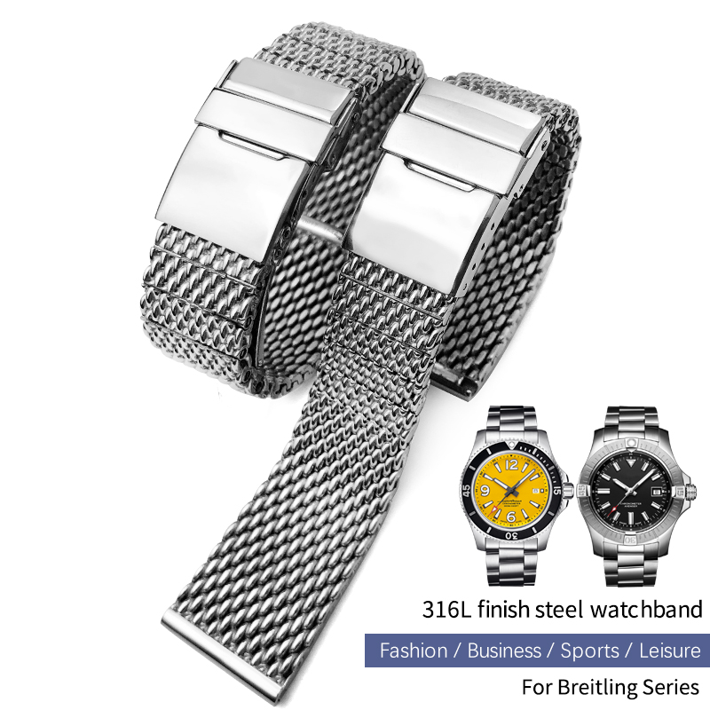 

High Quality Stainless Steel 22mm 24mm Watch Band Fit for Breitling Superocean Heritage Solid Metal Bracelets Mesh Woven Strap Free Tools