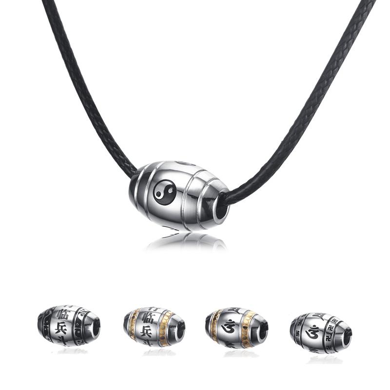 

Pendant Necklaces Retro Men Choker Necklace Stainless Steel 6 9 Words Buddha Mantra Gossip Yin Yang Lucky Bead Black Rope Male Jewelry
