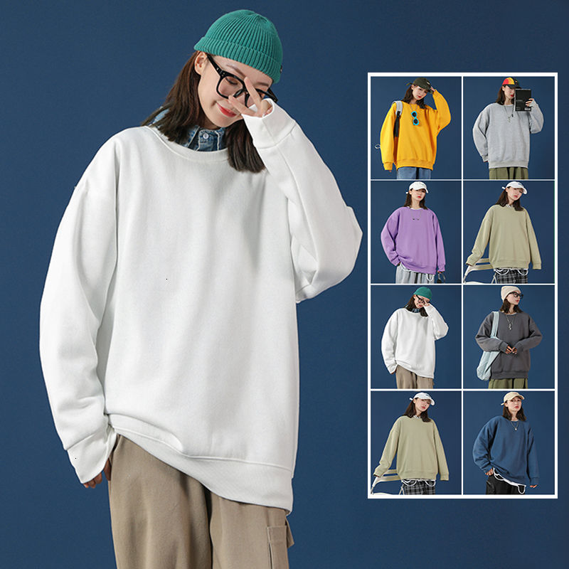 

2021 New Men's Thickened Veet Coat Loose Round Neck Hoodies Solid Sweatshirts 8 Color Pullover Top Clothes Large Size M- Gj2h, Yellow