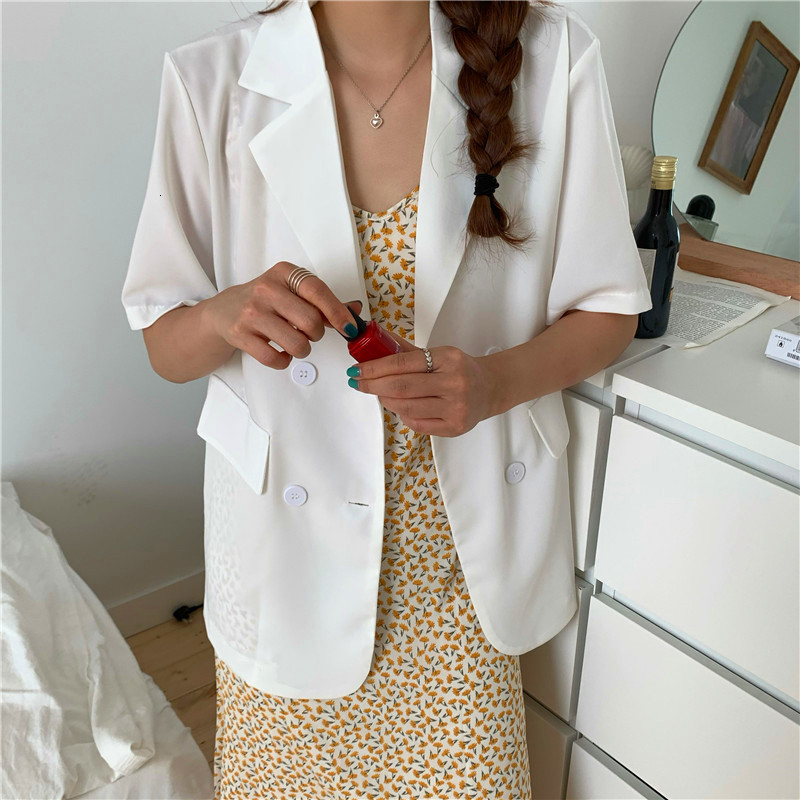 

2021 Overside White Summer Women Coat New Top Korean Fashion Trend Solid Double Breast Blazer Feminino Casual Office Lady 28bp