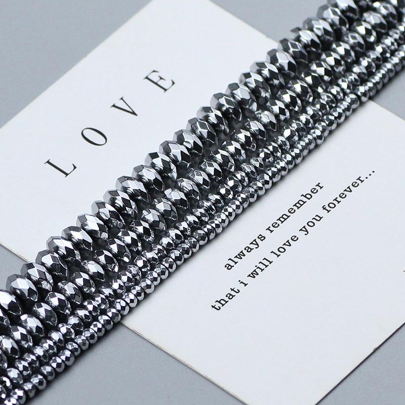 

Other Silvers Faceted Hematite Beads Natural Stone 3/4/6/8/10mm Flat Round Spacer Loose For Jewelry Making Bracelet DIY Findings
