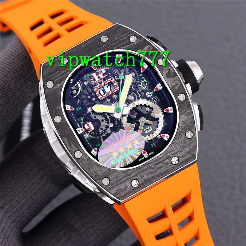 

Black Carbon TPT 62-01 Mens Watch Automatic Big Date Luminous Sapphire Crystal 6 Colors Orange Rubber Strap Sports watches, Slivery;brown