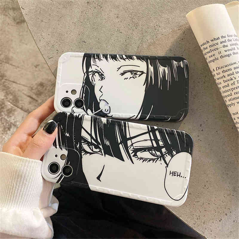 

Junji Ito Tees Horror Comics Phone Case for iPhone 13 12 Mini 11 Pro Max 8 7 Plus X XS MAX SE2 XR Japan anime Soft Cover Coque G220314