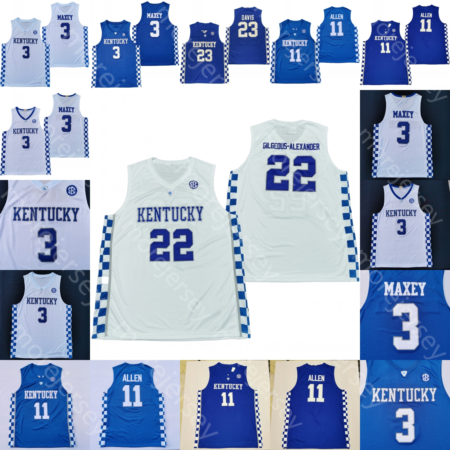 

Kentucky Wildcats Basketball Jersey NCAA College Sahvir Wheeler Kellan Grady Davion Mintz Zan Payne Jacob Toppin Kareem Watkins Clarke Maxey Quickley Davis Fox, Blue 2019