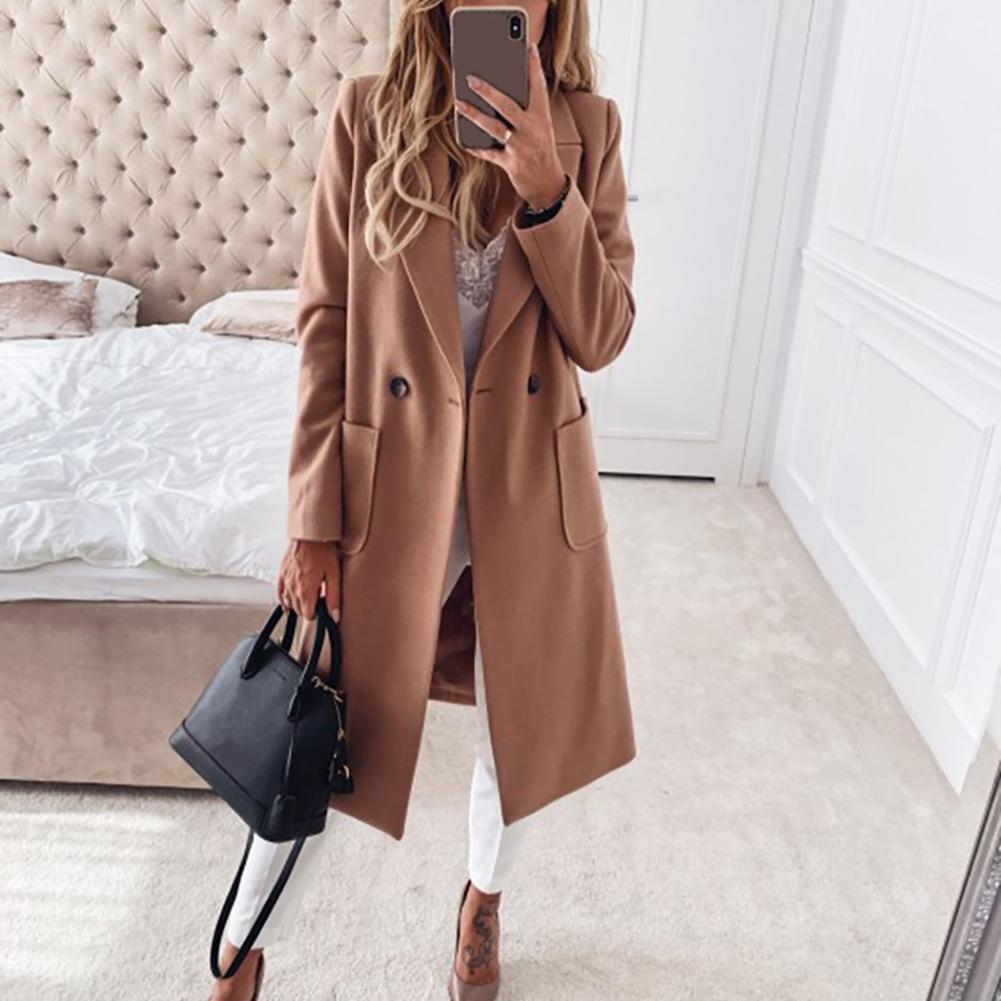 

Styles Women Autumn Winter Lapel Collar Buttons Pockets Long Coat Warm Jacket Overcoat Ladies Jacket Women Coat, Orange