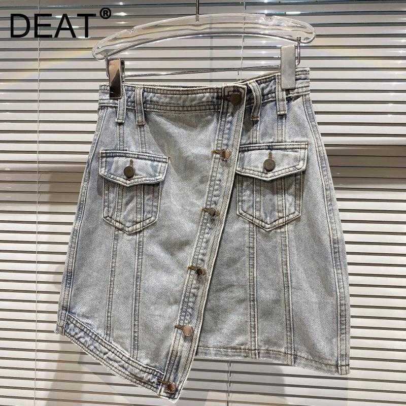 

DEAT Women Buttons Washing Whitening Denim Skirt Arrivals High Waist Temperament Fashion Spring Summer 11D1238 210709, Light blue