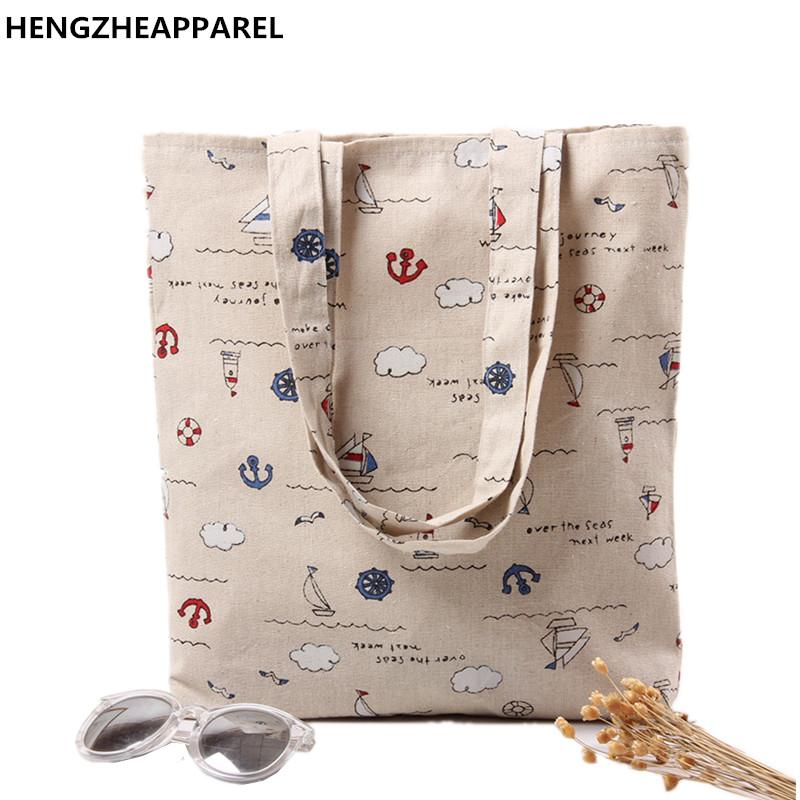 

Shopping Bags Fashion Cotton Canvas Eco Reusable Shoulder Bag Tote Students School Package Folding Handbags Women