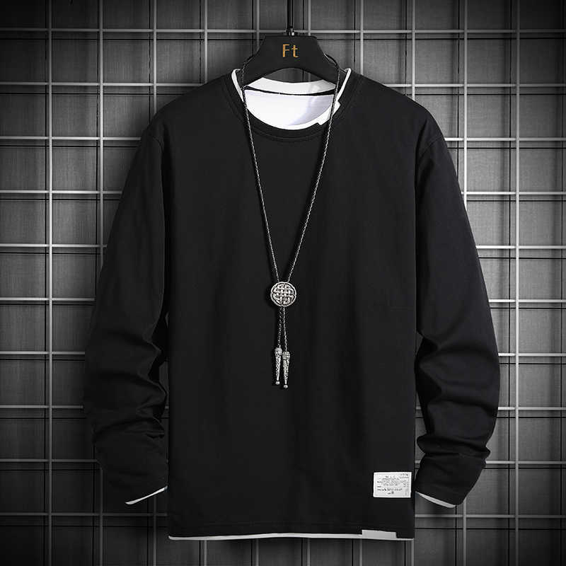 

Single Road Mens T Shirt Autumn Oversized 100% Cotton Long Sleeve Tshirt Japanese Streetwear Vintage Black T-Shirt 210629, Grey t-shirt men