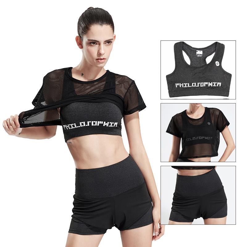 

2021 3 Pieces Women Fitness Yoga Set T-Shirt & Bra & Short pants Sport Set Gym Clothes Sport wear Training Suit quick dry, As pic