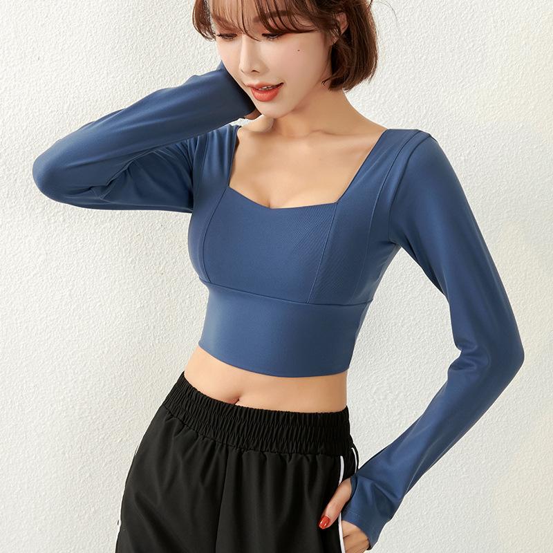 

Womens Long Sleeve Crop Top Thumb Hole Scoop Neck Workout Yoga Athletic T Shirts Quike Dry, Purple