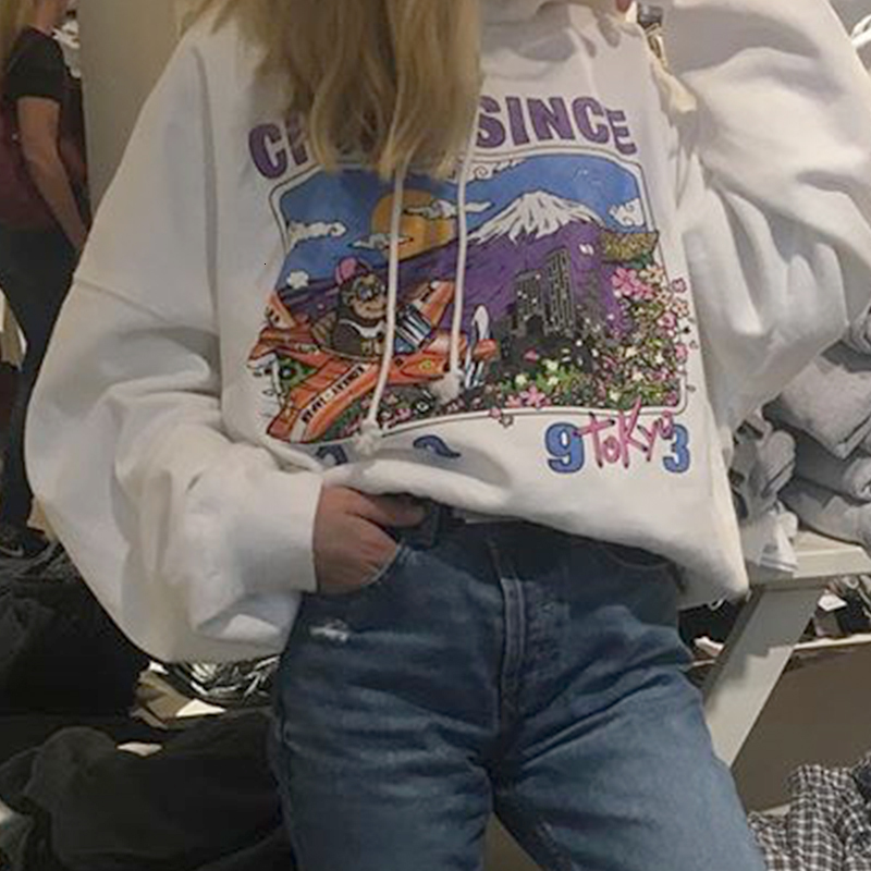 

2021 White Cotton Vintage Brand Letter Printing Hoodies Women Oversized Sweatshirt Casual Loose Winter Tops Autumn New Designer Kdtd, Thin 2
