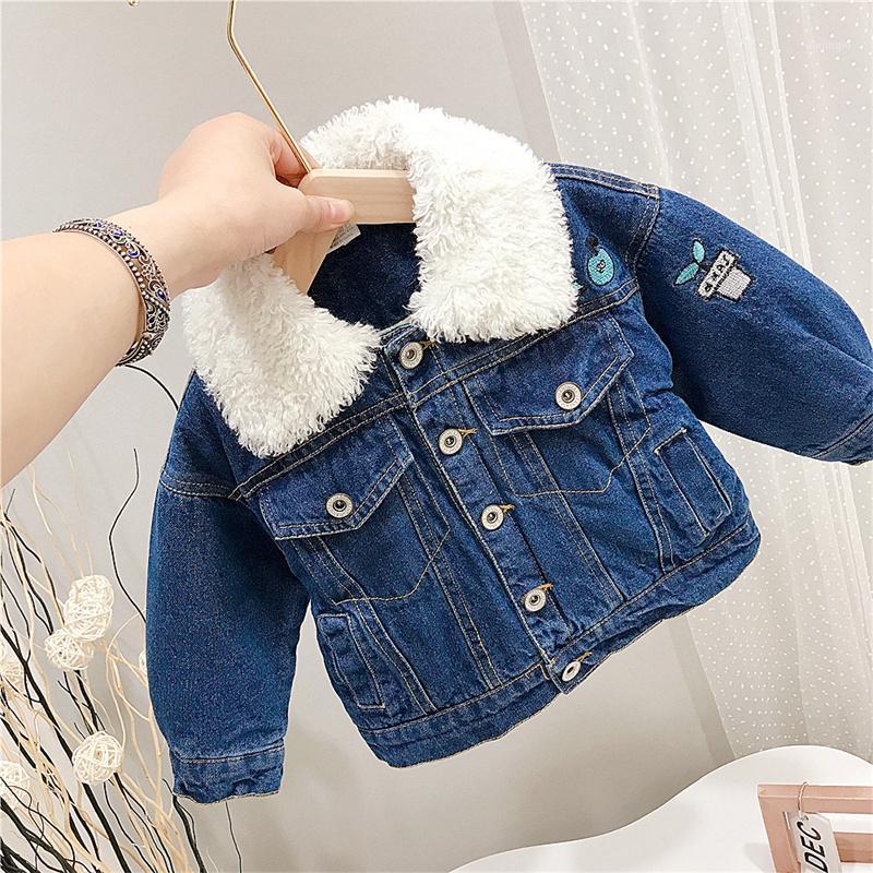 

Jackets Girls Boys Coat Jacket Plus Velvet Thicken 2021 Blue Jean Warm Winter Outerwear Christmas Gift Cotton Fleece Kids Children's Clo, Blue;gray
