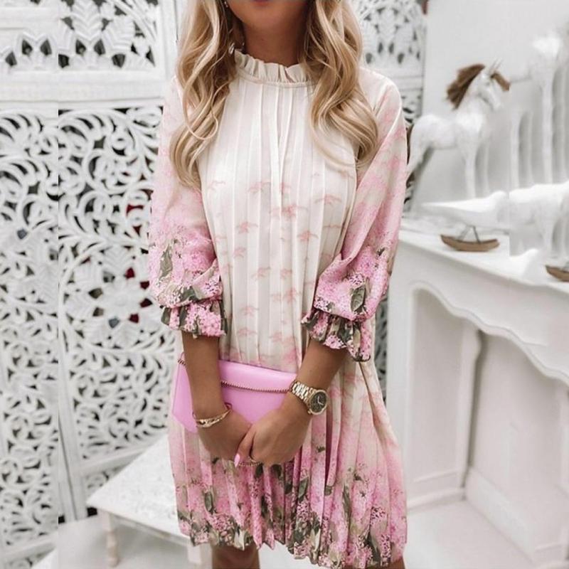 

Casual Dresses Gradient Color Ruffles Dress Women Floral Pritning Button O Neck For Half Sleeve Beach Ladies, Black;gray