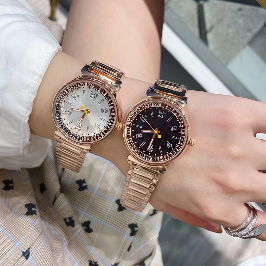 

Brand Watches Women Girl Style Metal Steel Band Quartz Wrist Watch L61, Rose gold white
