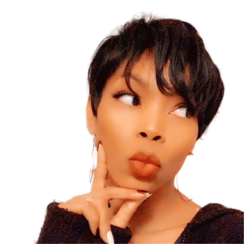 

Short Human Hair Pixie Cut Natural Black Straight Wig Layered Full Machine made None lace front Wigs for Women, Natural color