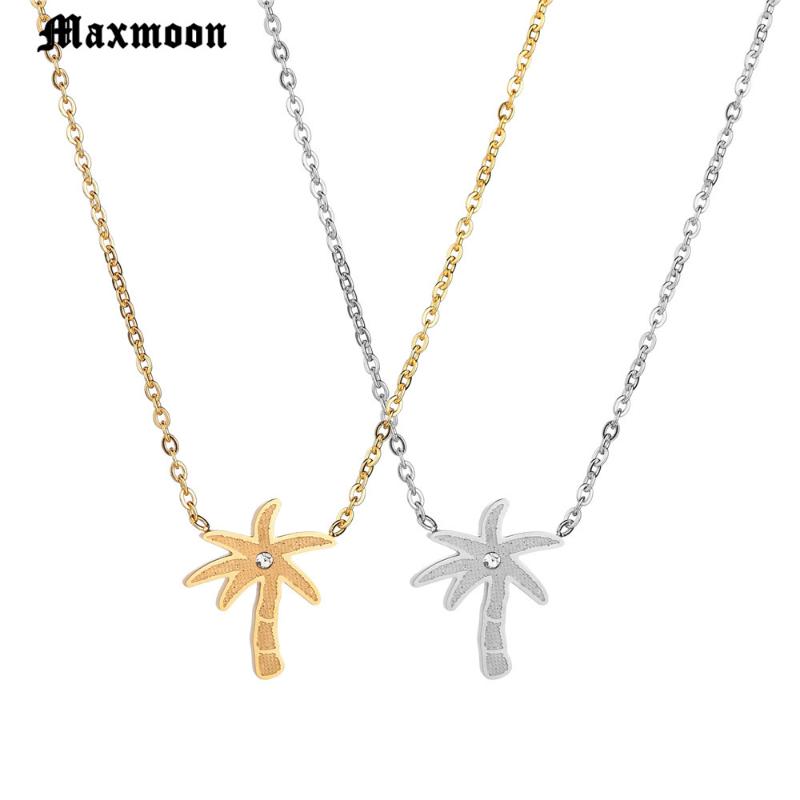 

Pendant Necklaces Maxmoon Fashion Simple Palm Tree Necklace Gold Color Stainless Steel Chain Coconut For Women Boho Jewelry